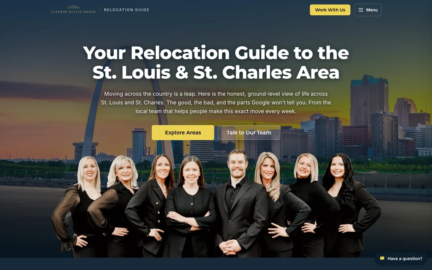 stlrelo.com homepage, the Gateway Realty Group team with the headline Your Relocation Guide to the St. Louis and St. Charles Area